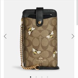 Coach Phone Crossbody In Signature Canvas With Bee Print
